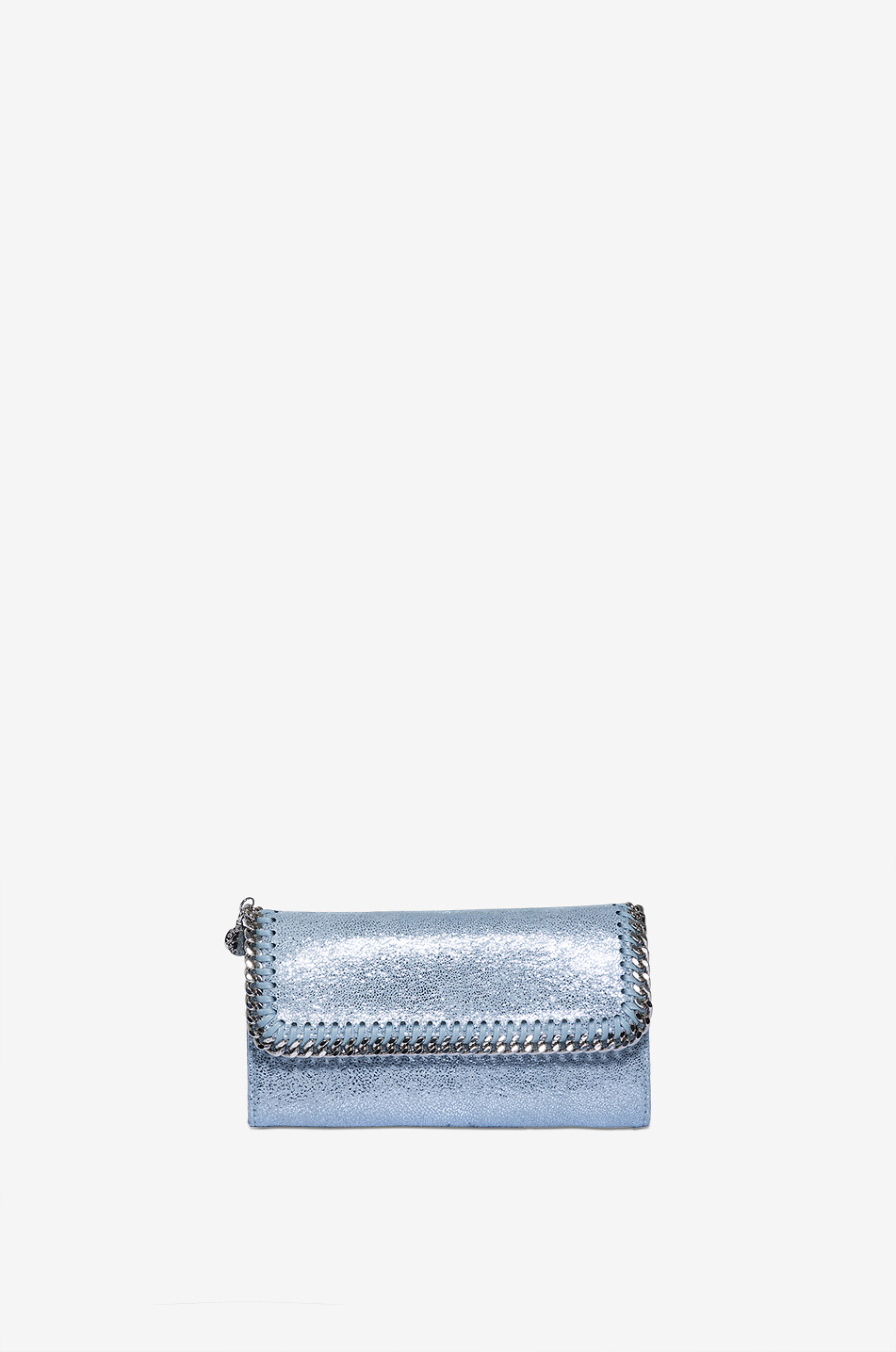 STELLA McCARTNEY Portefeuille long à rabat en daim synthétique métallisé Falabella Femme BLEU 1