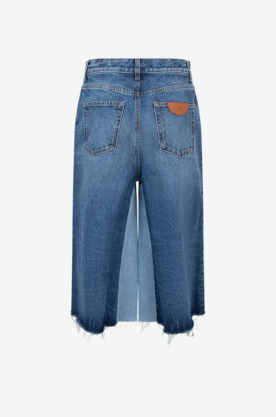 CHLOE Jupe-culotte effilochée en patchwork de denim Femme BLEU 2