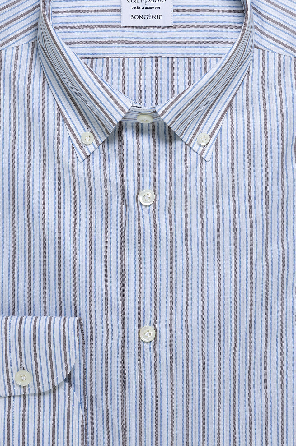 GIAMPAOLO Gestreiftes Baumwollhemd mit geknöpftem Kragen Herren MITTELBRAUN 2