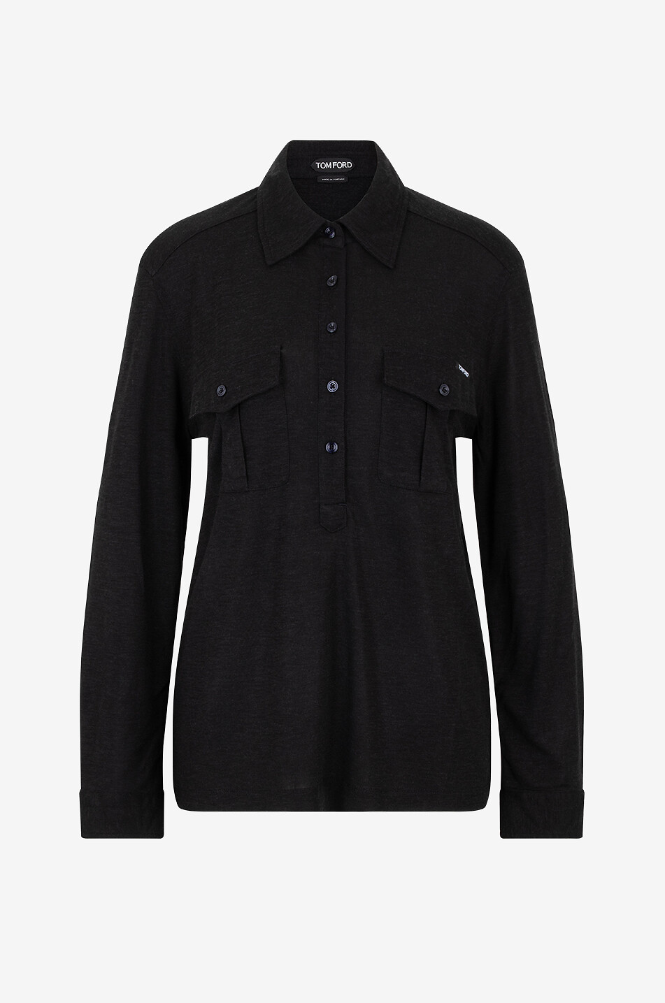 TOM FORD Polo à manches longues en jersey chiné esprit militaire Femme NOIR 1