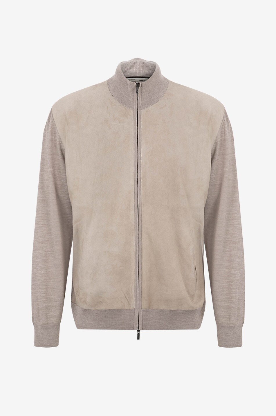 Suede and knit full-zip cardigan