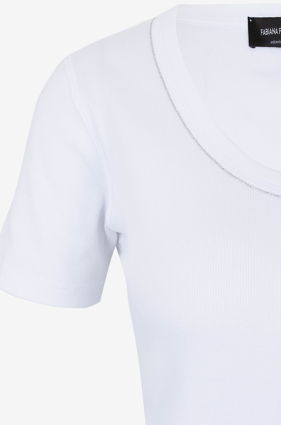 FABIANA FILIPPI Schmales geripptes T-Shirt mit Filo Diamanté-Rundhals Damen WEISS 3