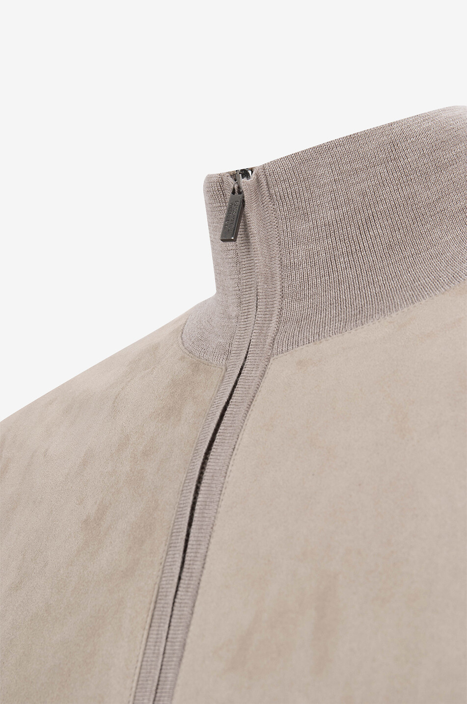 Suede and knit full-zip cardigan