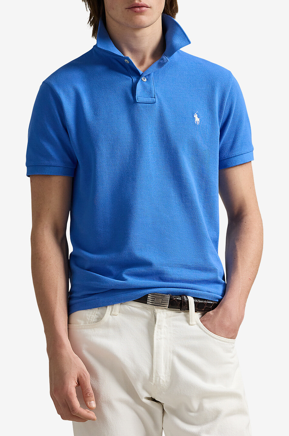 POLO RALPH LAUREN Custom Slim Fit Pony embroidered piqué cotton polo shirt Men BLUE 2