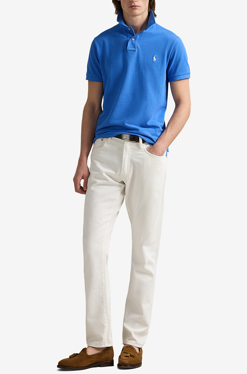 POLO RALPH LAUREN Custom Slim Fit Pony embroidered piqué cotton polo shirt Men BLUE 4