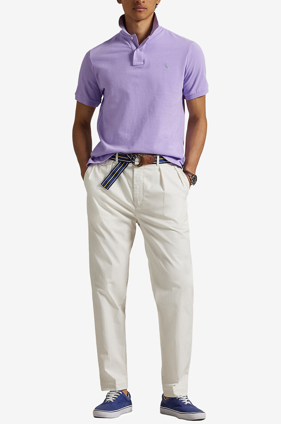 Polohemd aus Baumwollpiqué mit Pony-Stickerei Custom Slim Fit