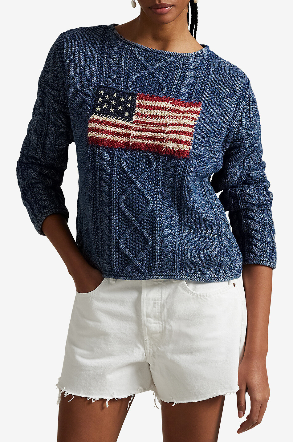 POLO RALPH LAUREN Aran Flag cotton cable-knit jumper Women DARK BLUE 2