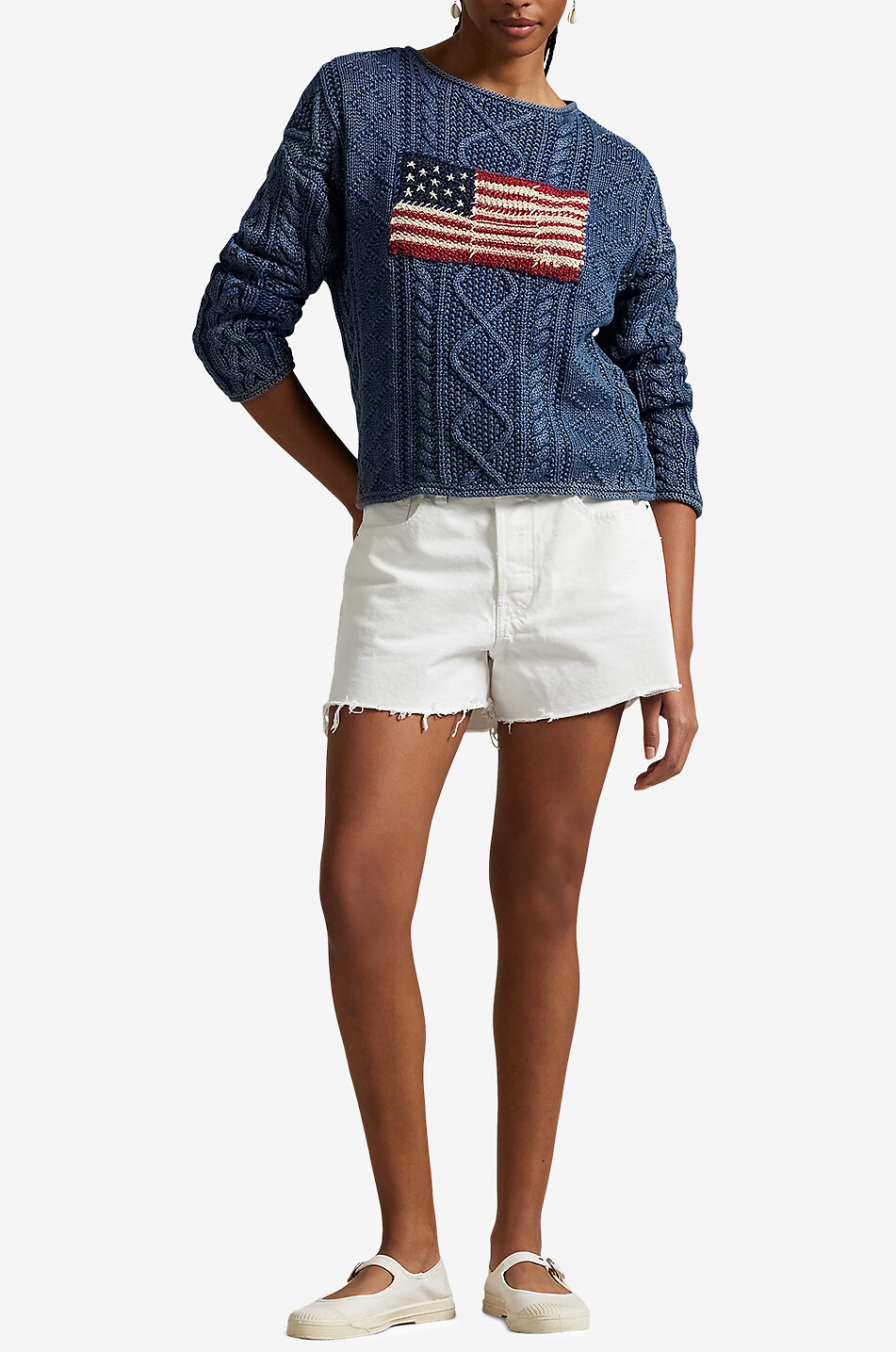 POLO RALPH LAUREN Aran Flag cotton cable-knit jumper Women DARK BLUE 4
