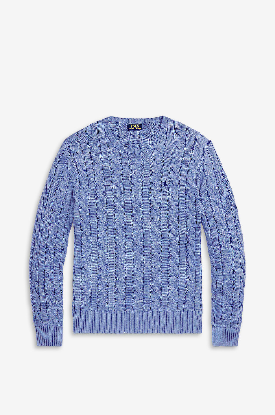 Pony embroidered cable knit cotton jumper
