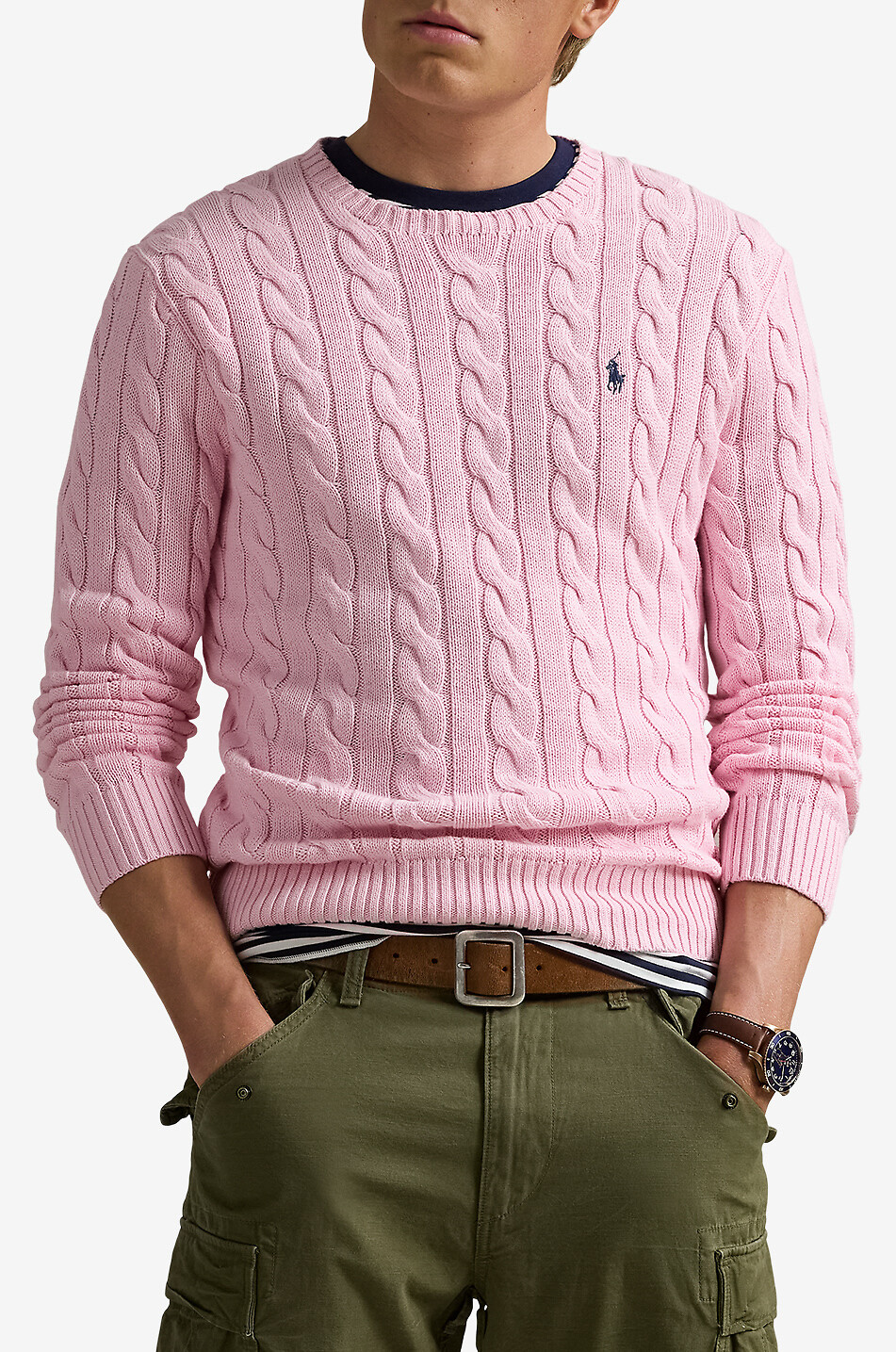 POLO RALPH LAUREN Pull torsadé en coton brodé Pony Homme ROSE 2
