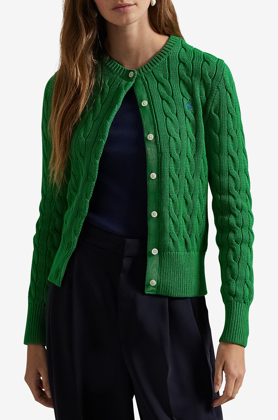 POLO RALPH LAUREN Cardigan torsadé à col rond en coton Pony Femme VERT 2