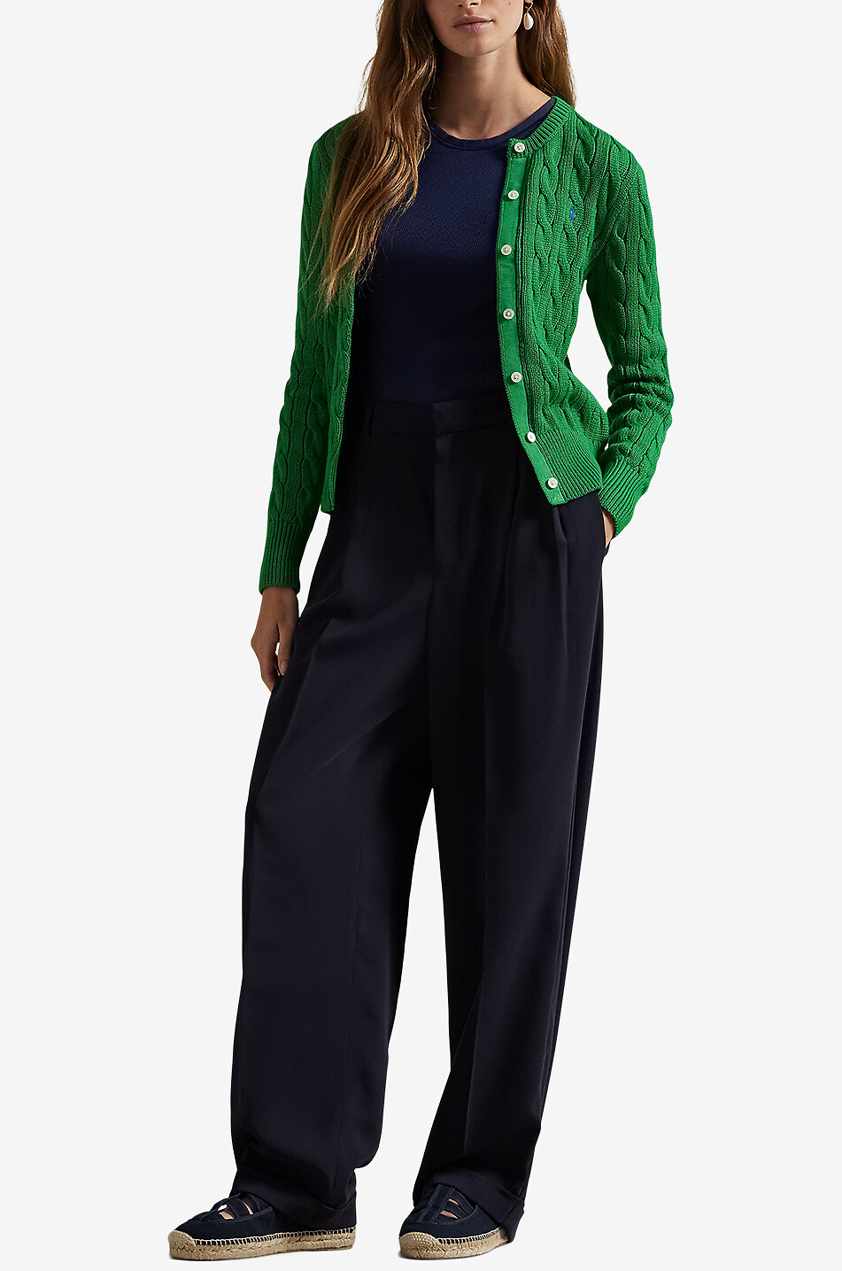 POLO RALPH LAUREN Cardigan torsadé à col rond en coton Pony Femme VERT 4