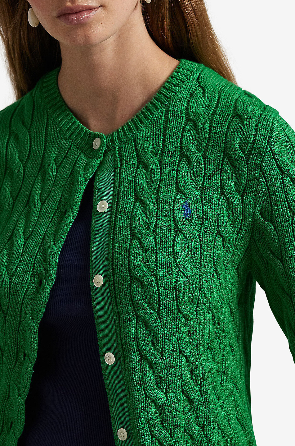 POLO RALPH LAUREN Cardigan torsadé à col rond en coton Pony Femme VERT 5