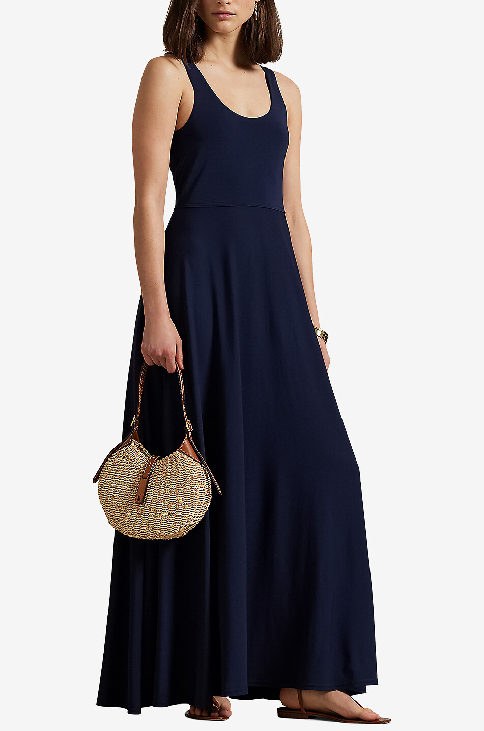 POLO RALPH LAUREN Long flared jersey tank dress Women DARK BLUE 2