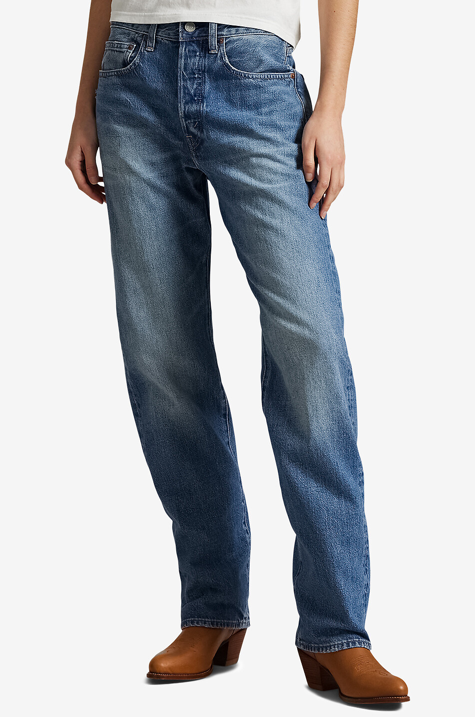 Jean vieilli décontracté taille haute Lebec Wash