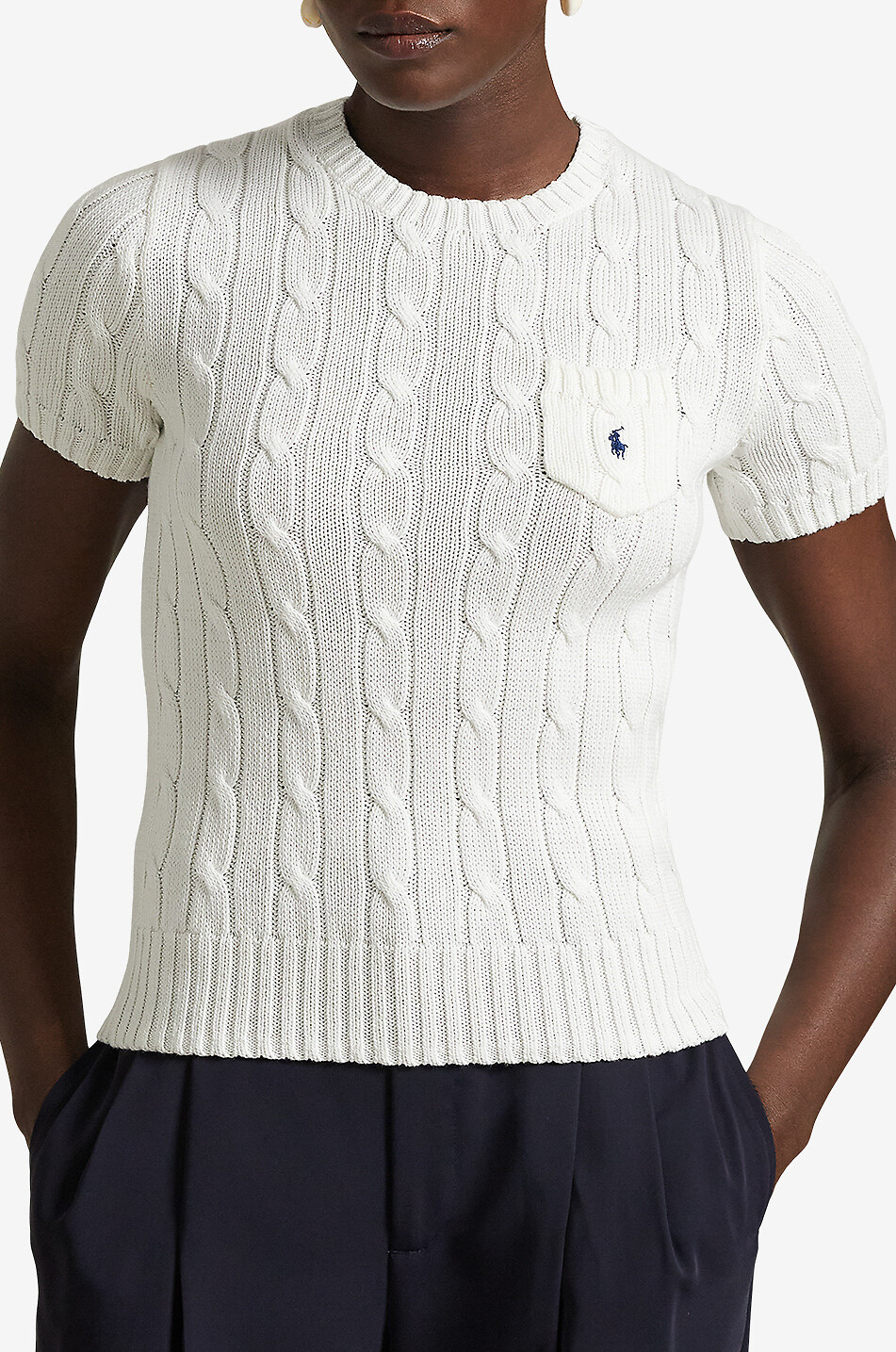 POLO RALPH LAUREN Pull torsadé à col rond et manches courtes Pony Femme BLANC 2