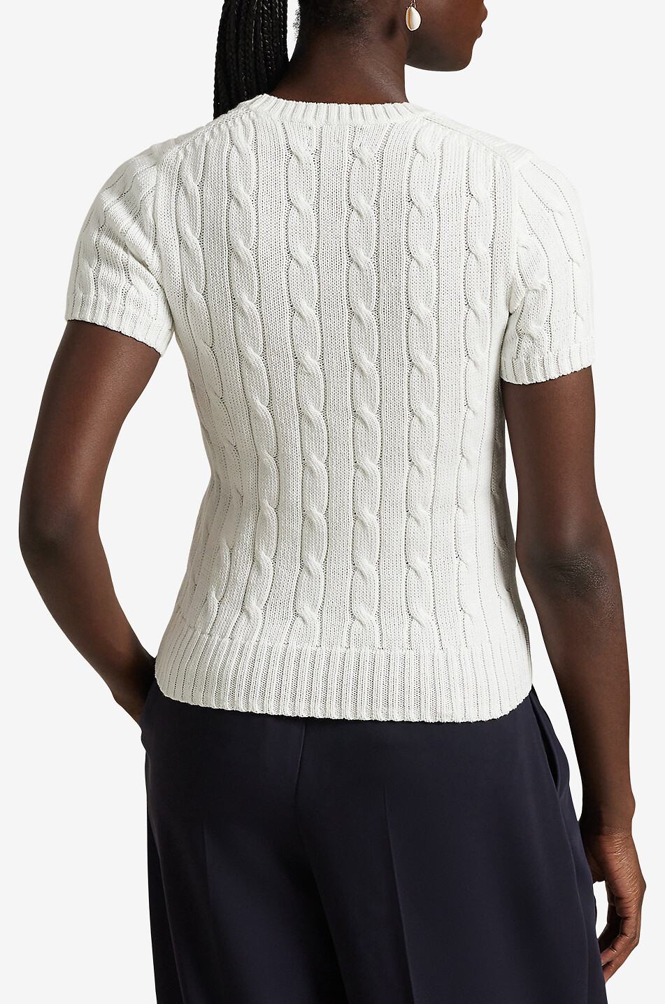 POLO RALPH LAUREN Pull torsadé à col rond et manches courtes Pony Femme BLANC 3