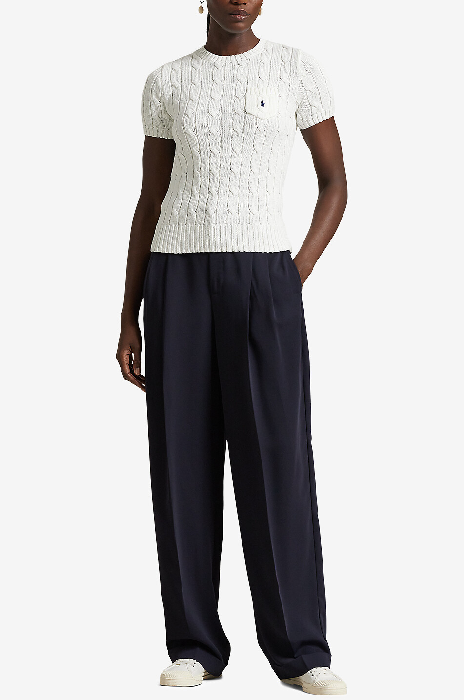 POLO RALPH LAUREN Pull torsadé à col rond et manches courtes Pony Femme BLANC 4