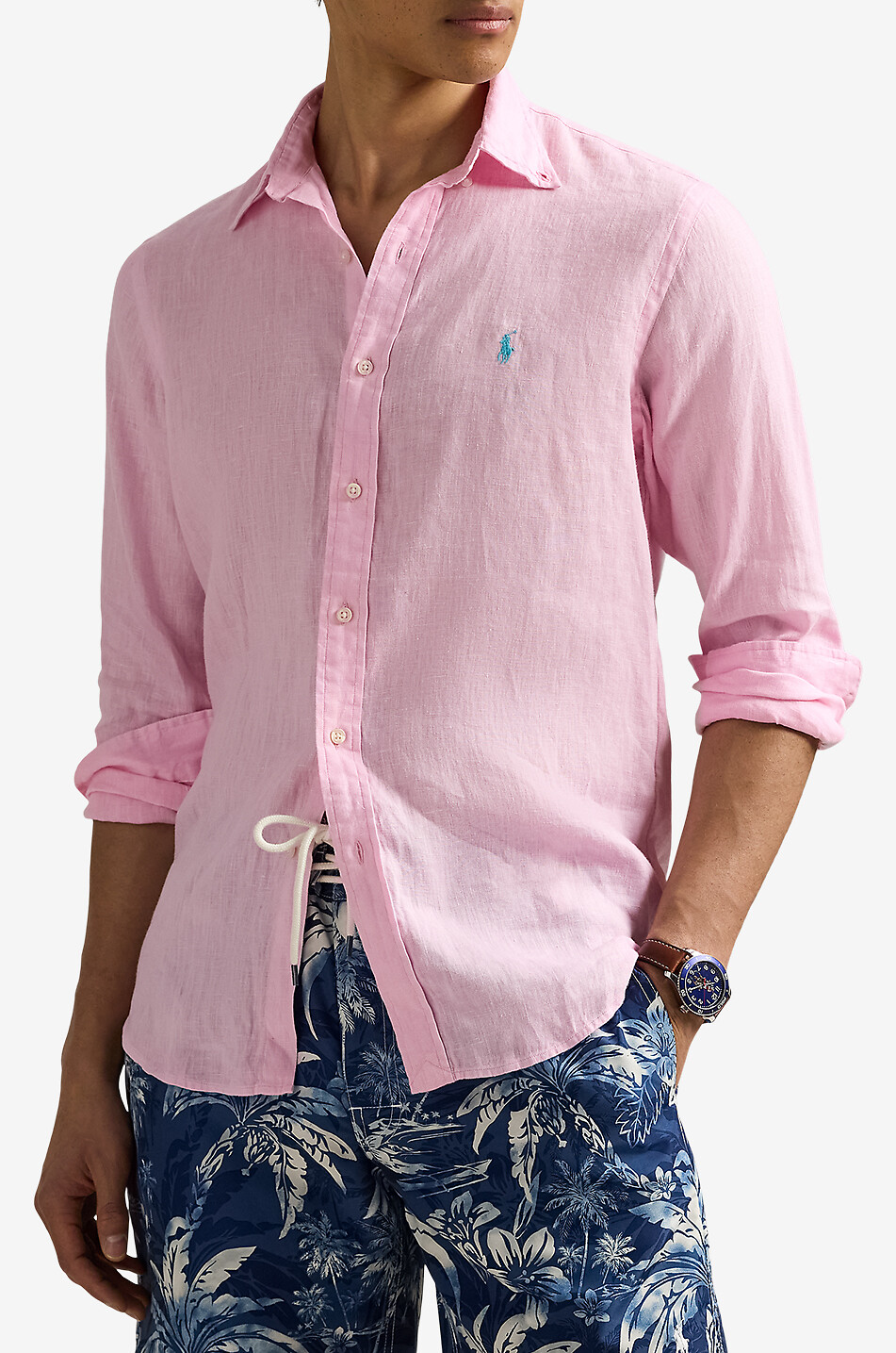 POLO RALPH LAUREN Langarm-Hemd aus Leinen Pony Custom Fit Herren ROSA 2