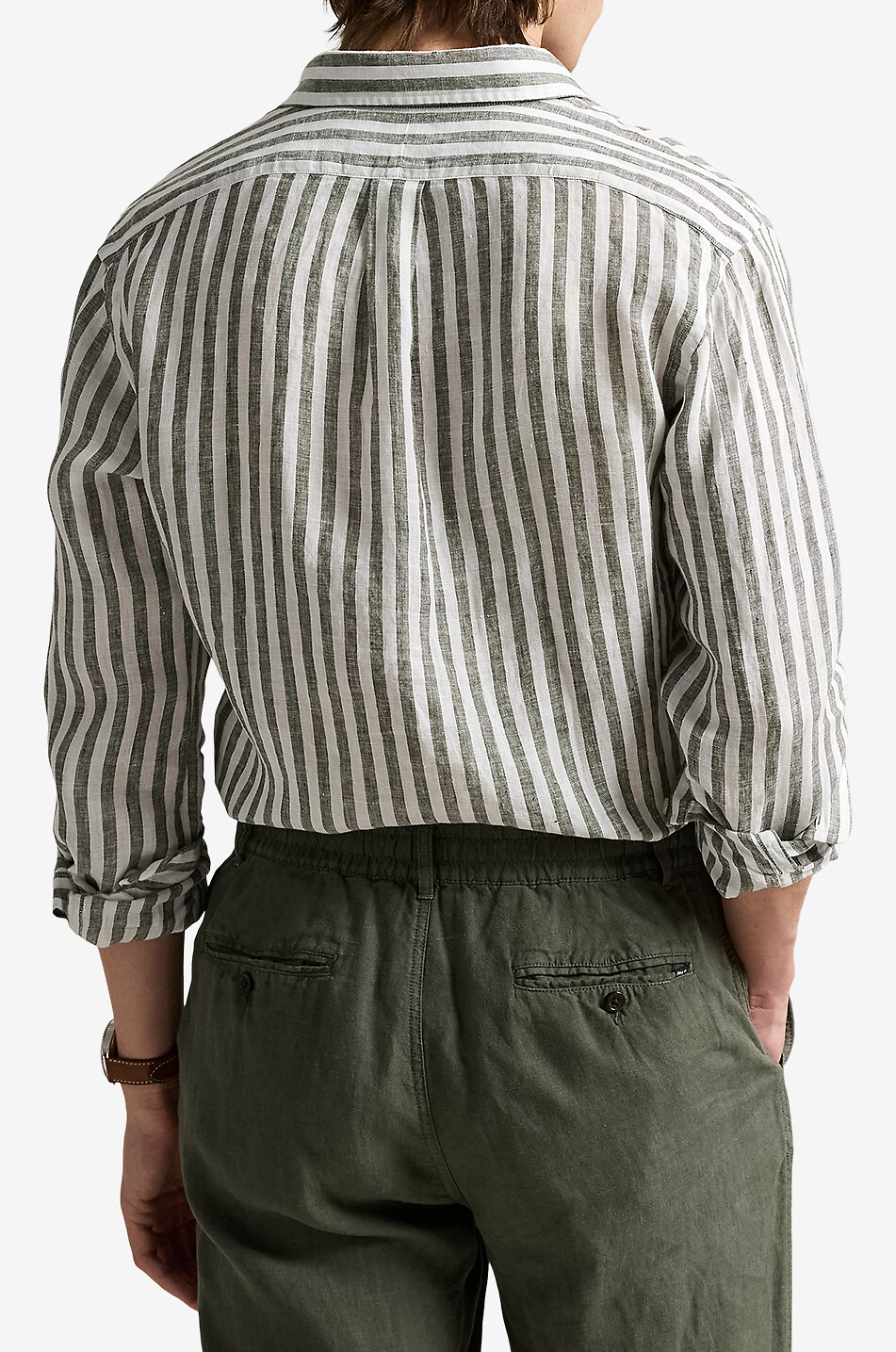 POLO RALPH LAUREN Custom fit striped long-sleeved linen shirt Men KHAKI 3