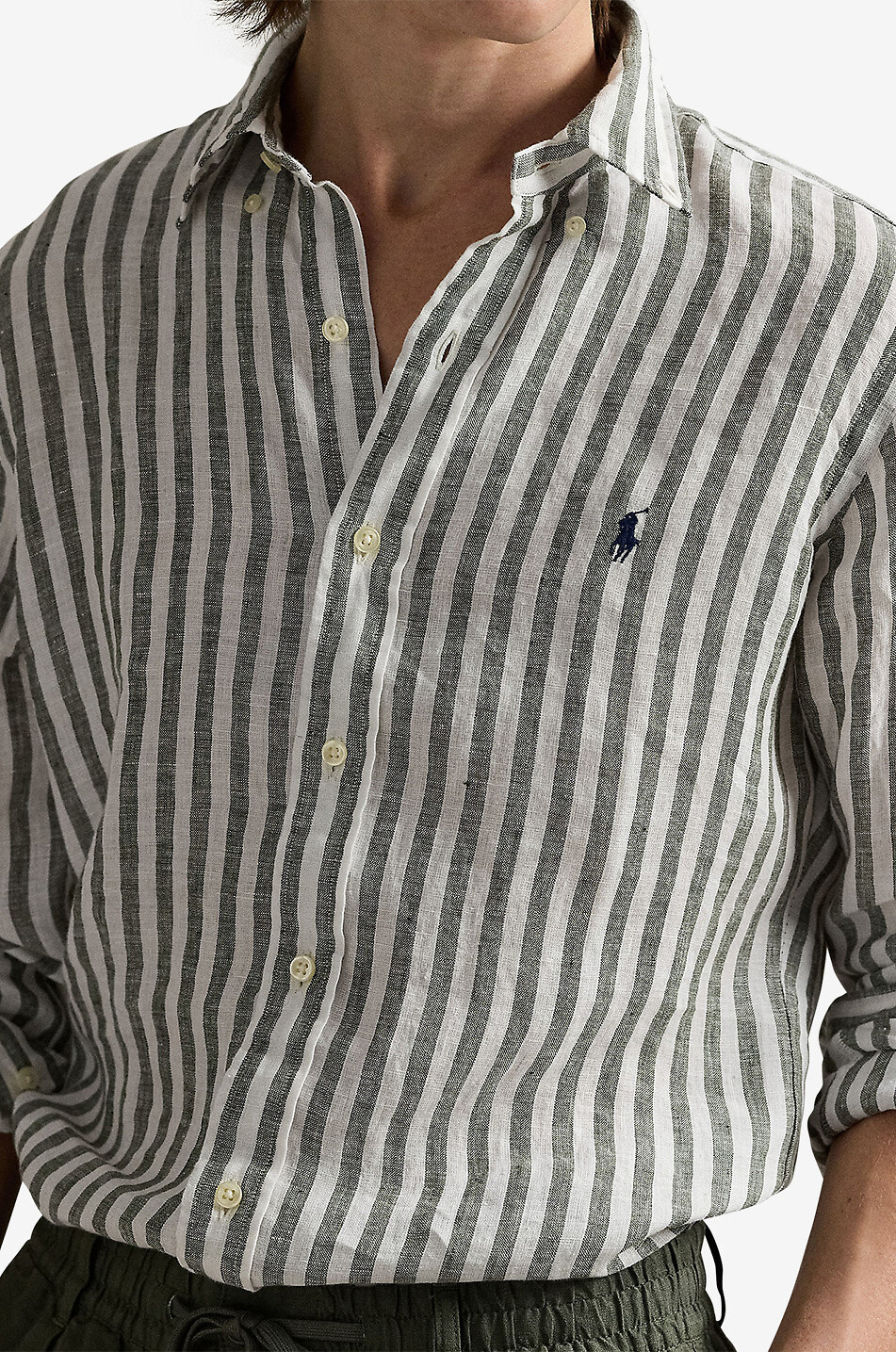 POLO RALPH LAUREN Custom fit striped long-sleeved linen shirt Men KHAKI 5