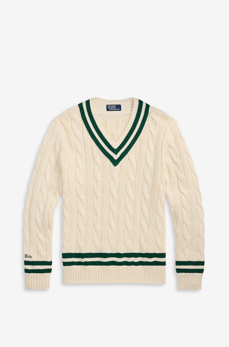 POLO RALPH LAUREN Pull torsadé en coton à col V The Iconic Cricket Homme BLANC CASSE 1