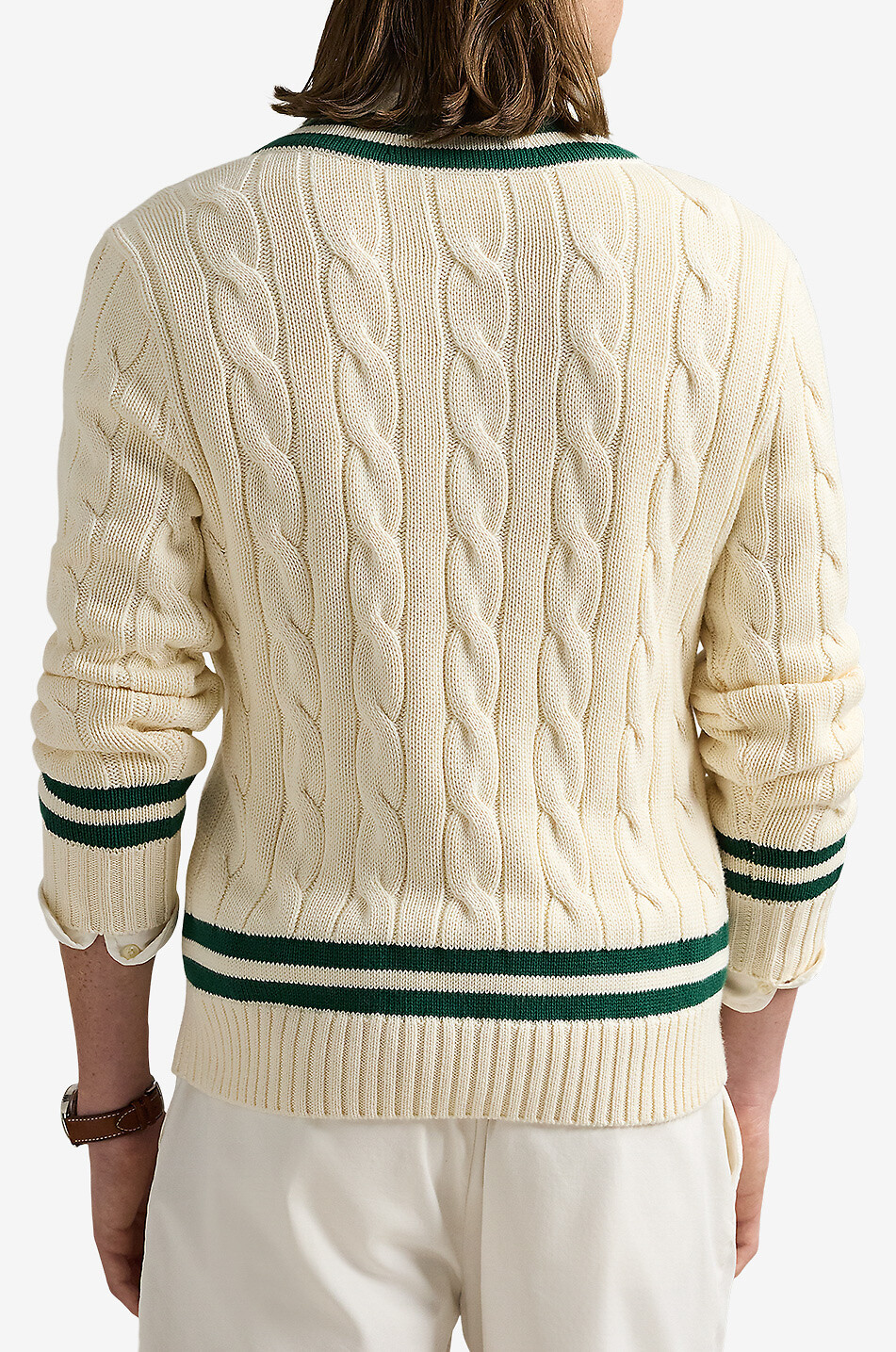 POLO RALPH LAUREN Pull torsadé en coton à col V The Iconic Cricket Homme BLANC CASSE 3