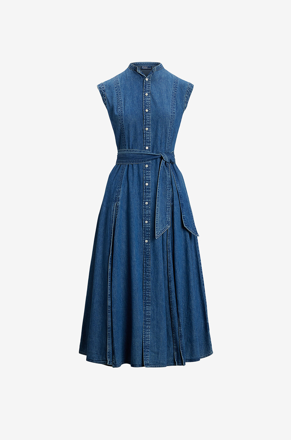 POLO RALPH LAUREN Sleeveless denim midi shirt dress Women DARK BLUE 1