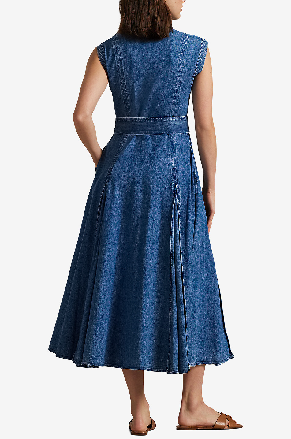 POLO RALPH LAUREN Sleeveless denim midi shirt dress Women DARK BLUE 3