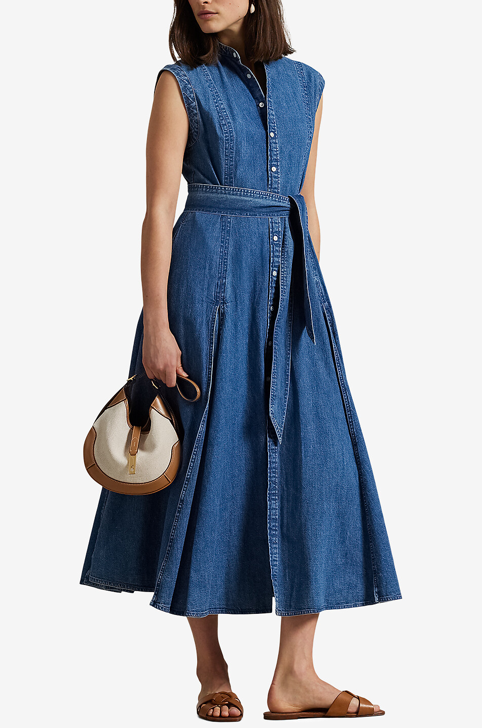 POLO RALPH LAUREN Sleeveless denim midi shirt dress Women DARK BLUE 2