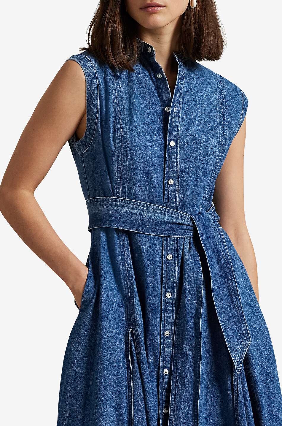 POLO RALPH LAUREN Sleeveless denim midi shirt dress Women DARK BLUE 4
