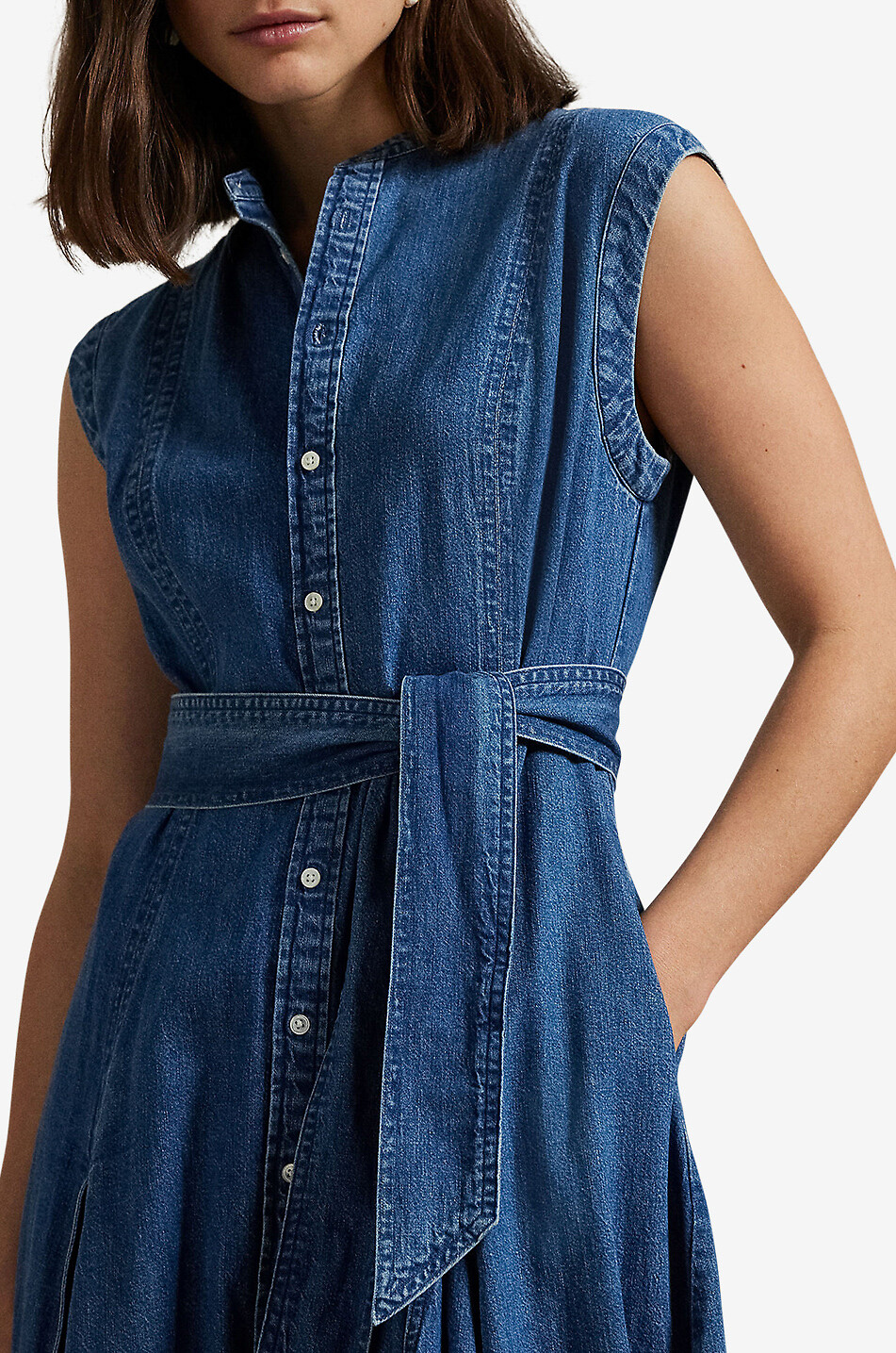 POLO RALPH LAUREN Sleeveless denim midi shirt dress Women DARK BLUE 5