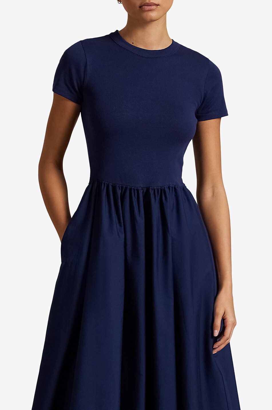 POLO RALPH LAUREN Long bi-material short-sleeved dress Women DARK BLUE 5
