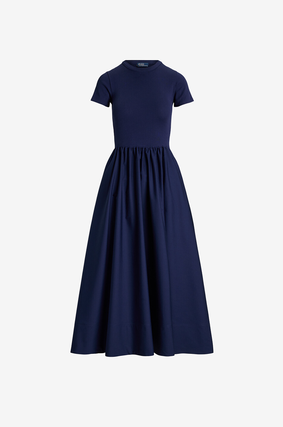 Robe longue bi-matière à manches courtes