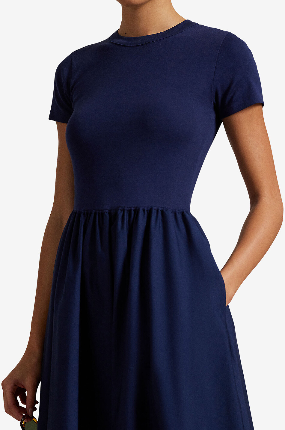 POLO RALPH LAUREN Long bi-material short-sleeved dress Women DARK BLUE 6