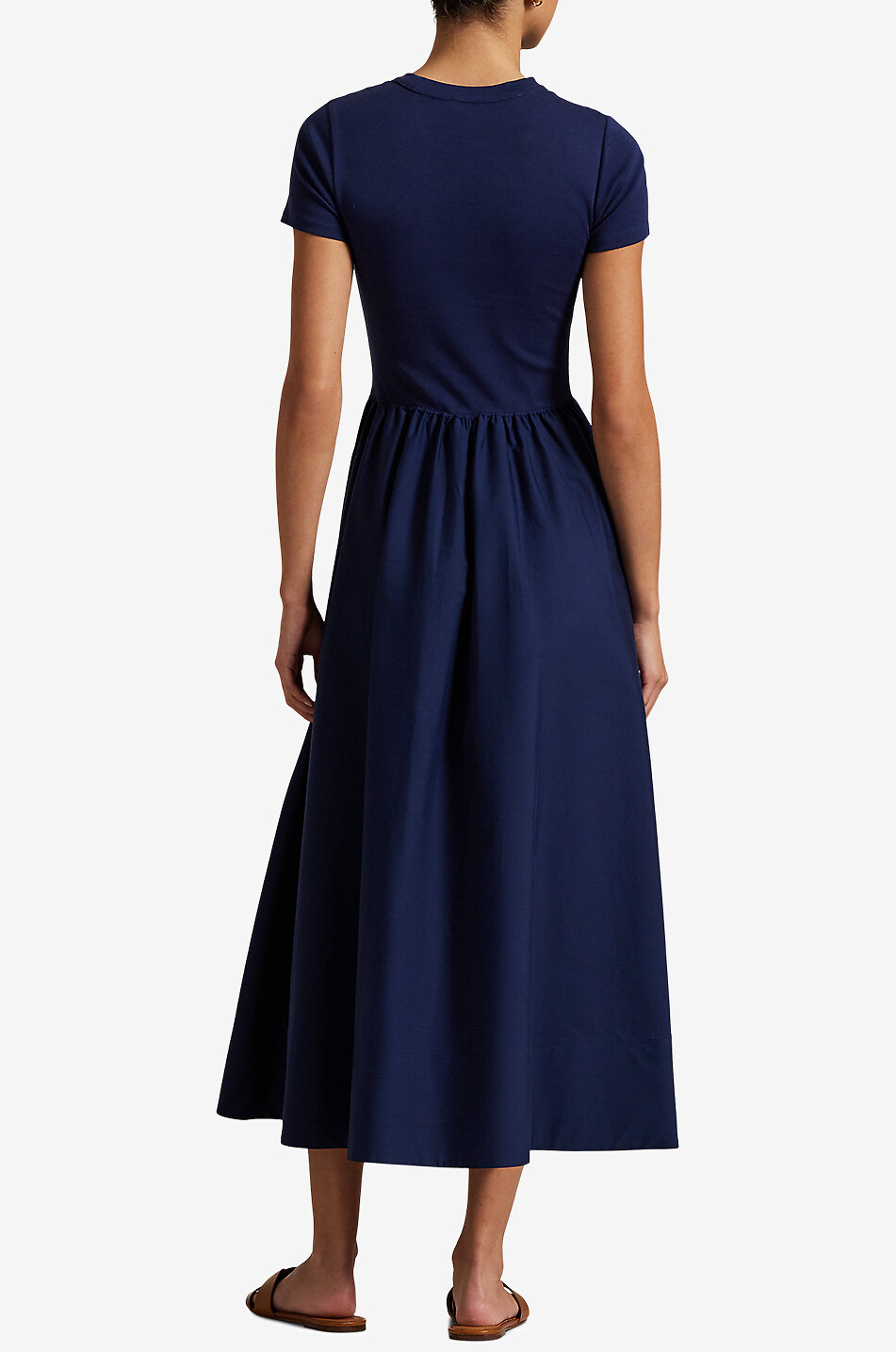 POLO RALPH LAUREN Long bi-material short-sleeved dress Women DARK BLUE 3