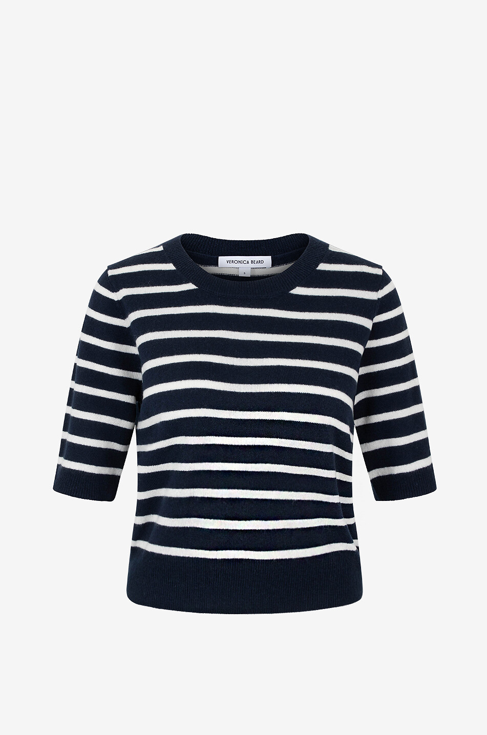 VERONICA BEARD Pull marinière en cachemire à manches courtes Shana Femme BLEU FONCE 1