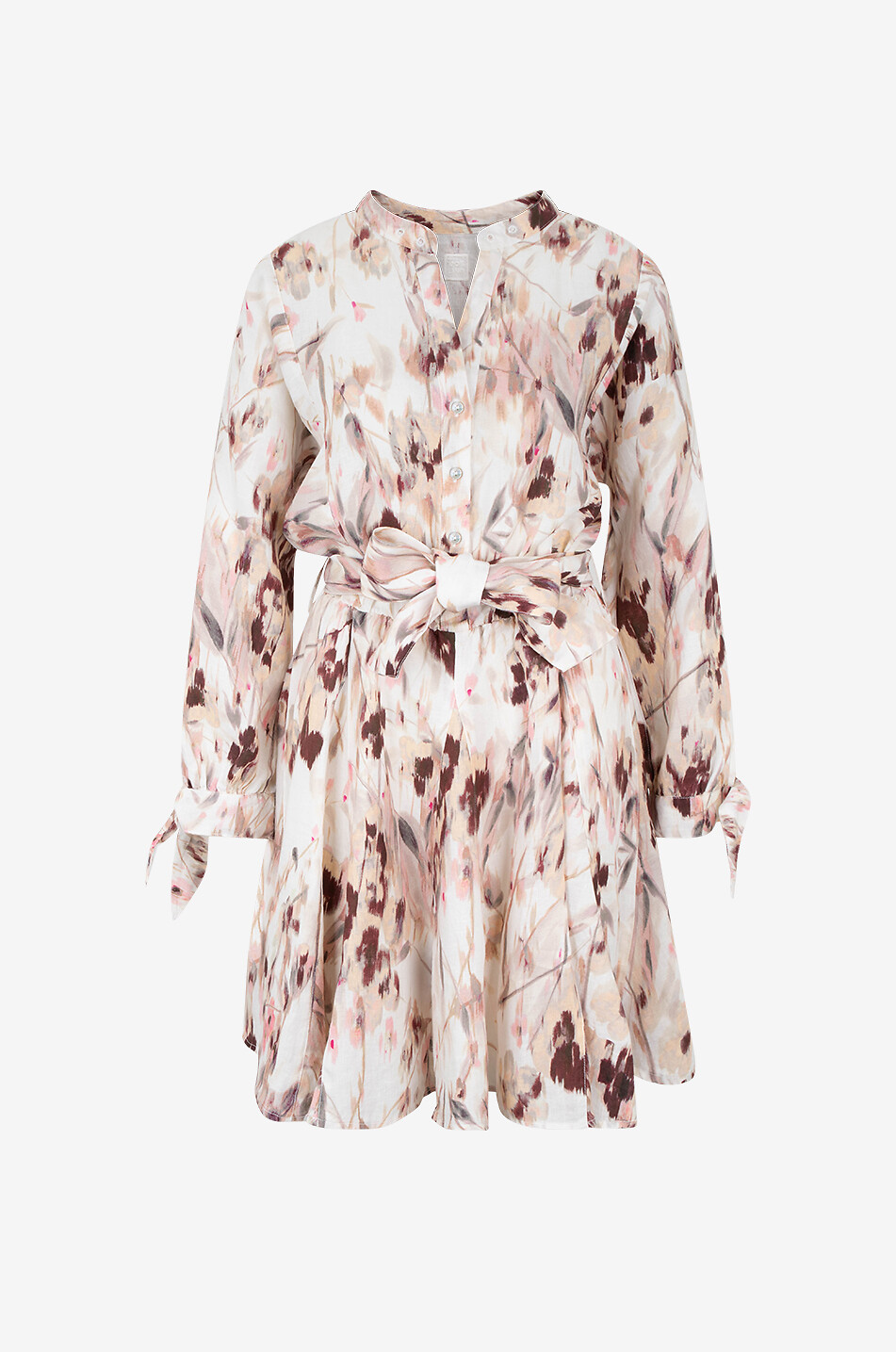 Robe courte fleurie en lin avec ceinture
