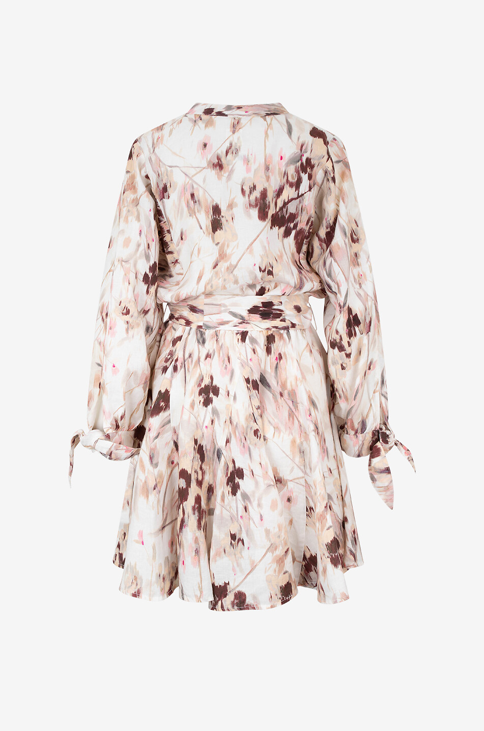 Robe courte fleurie en lin avec ceinture