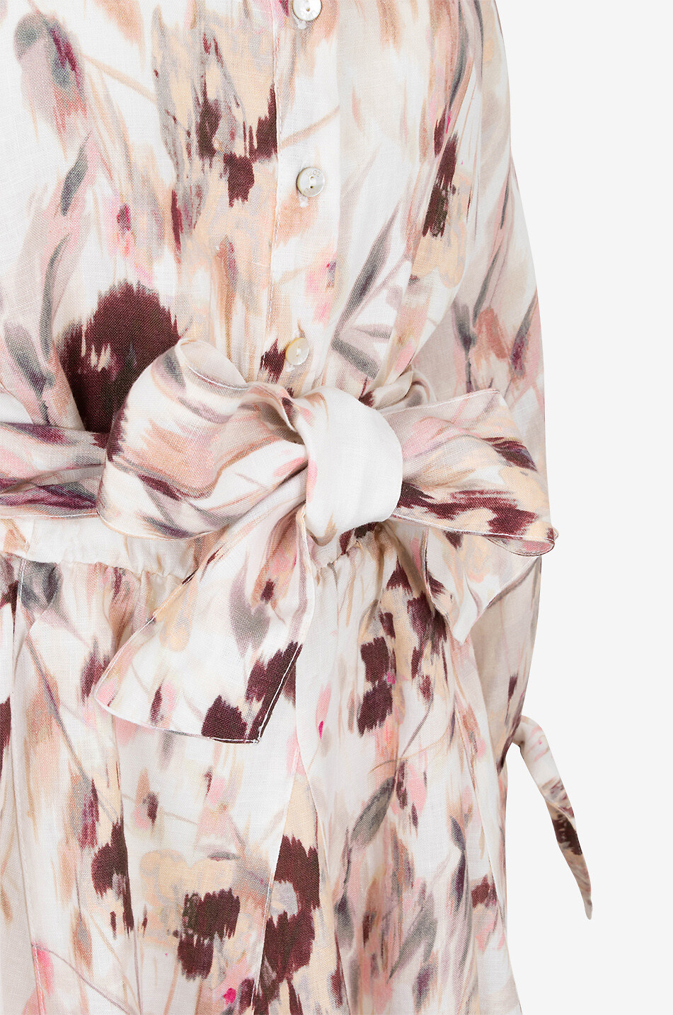 Robe courte fleurie en lin avec ceinture