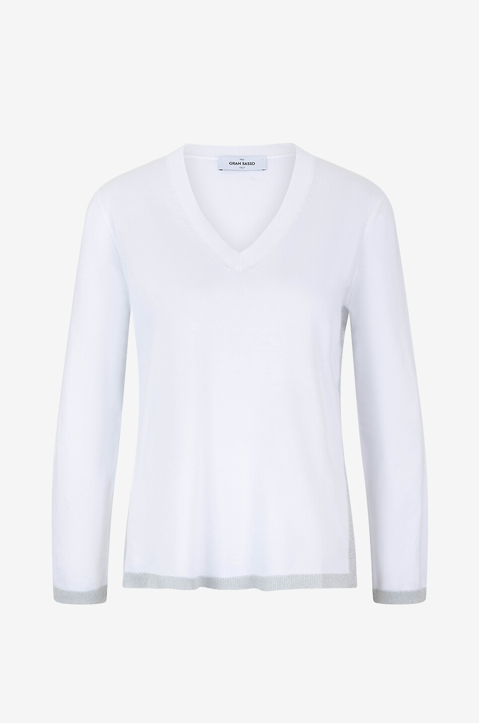 Pullover mit V-Ausschnitt aus Baumwolle und Viskose mit Lurexdetail