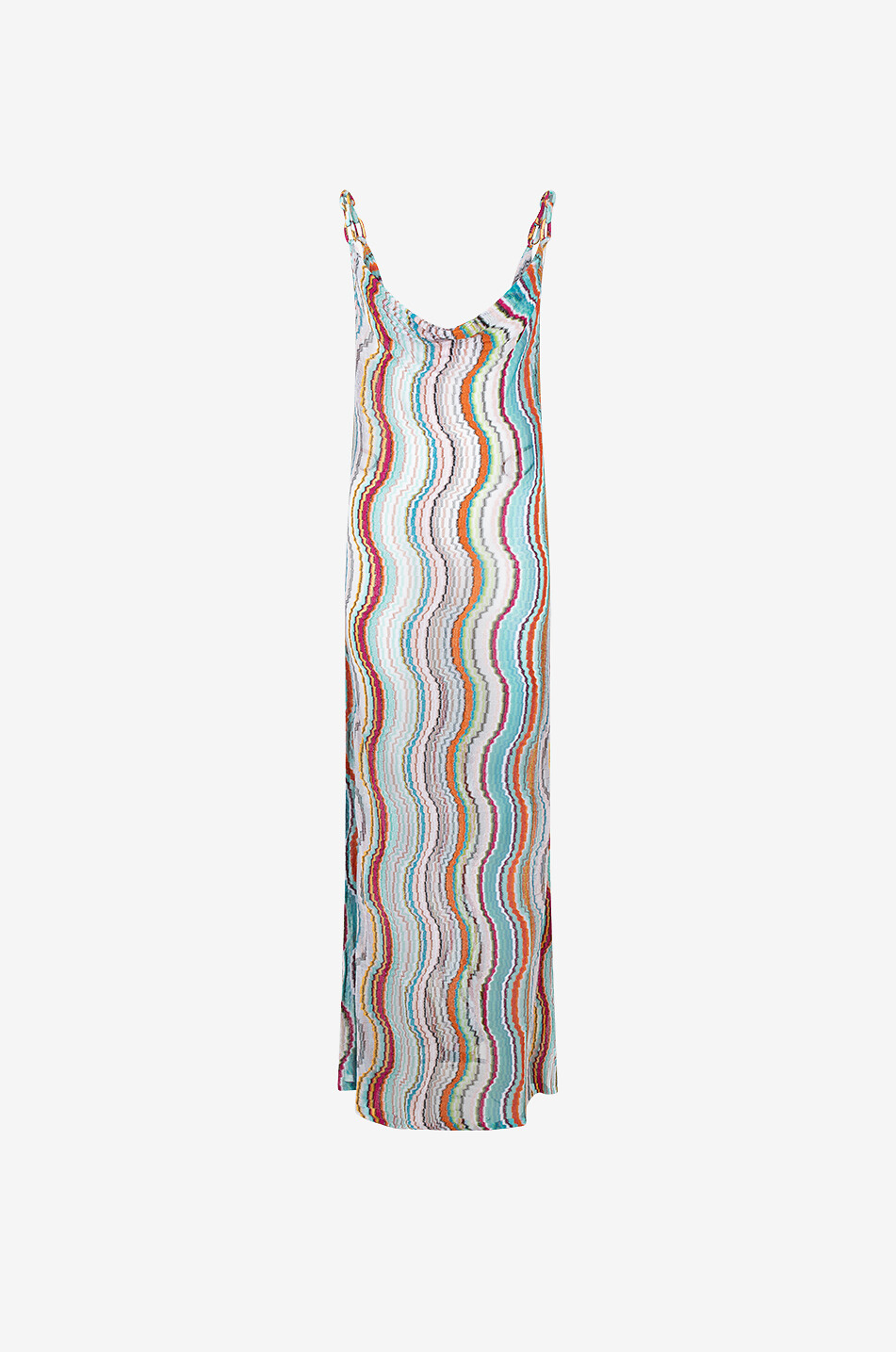 Wave-patterned long knit slip dress