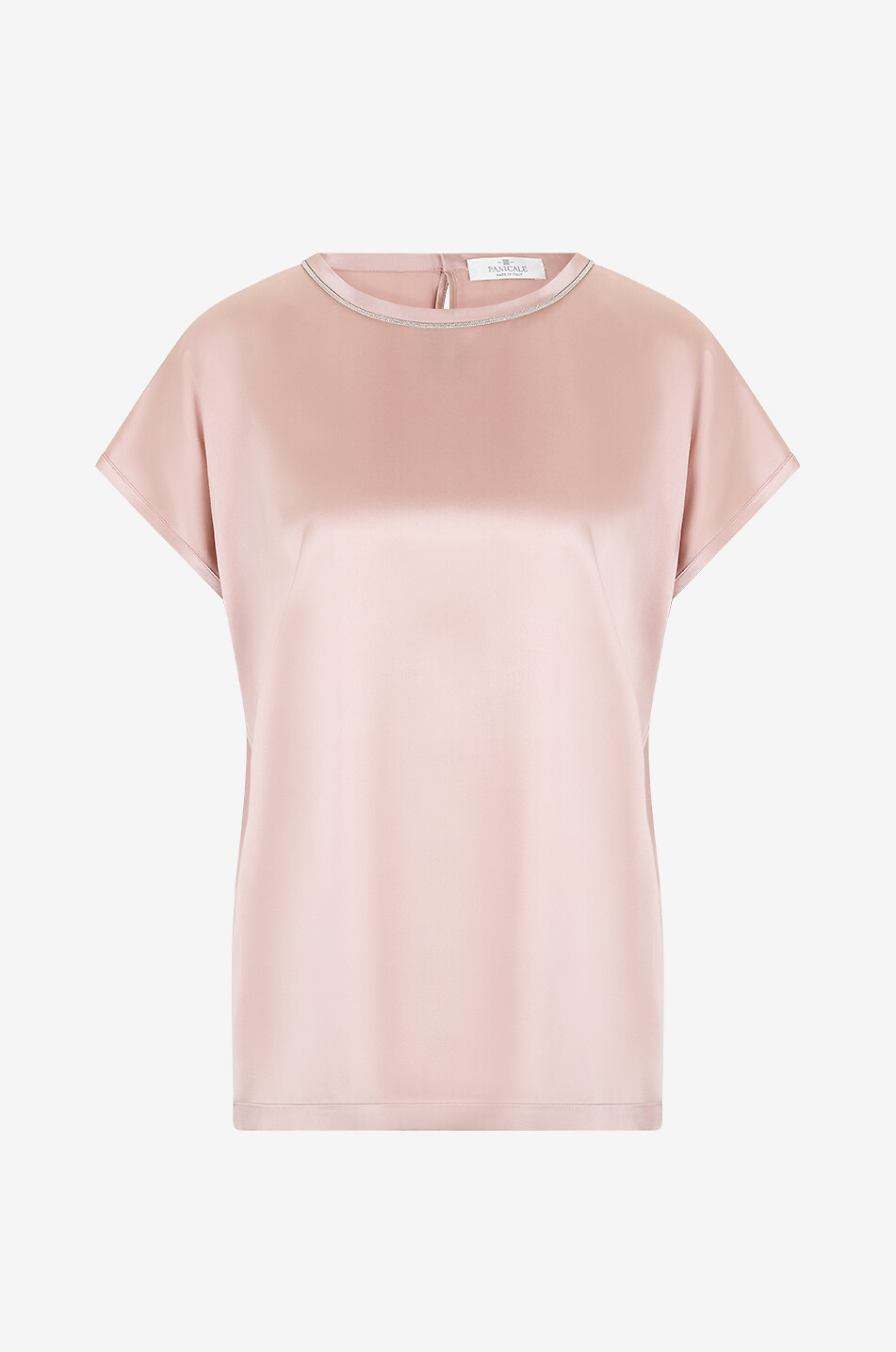 PANICALE Top en satin de soie à manches courtes brodé perles Femme ROSE MOYEN 1