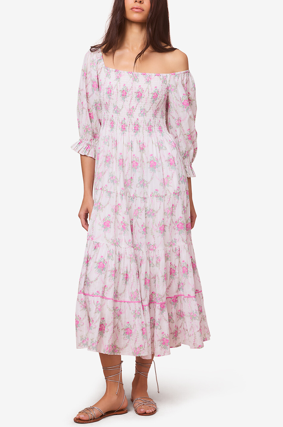 LOVESHACKFANCY Rigby floras cotton midi dress Women MULTI COLOURED 3