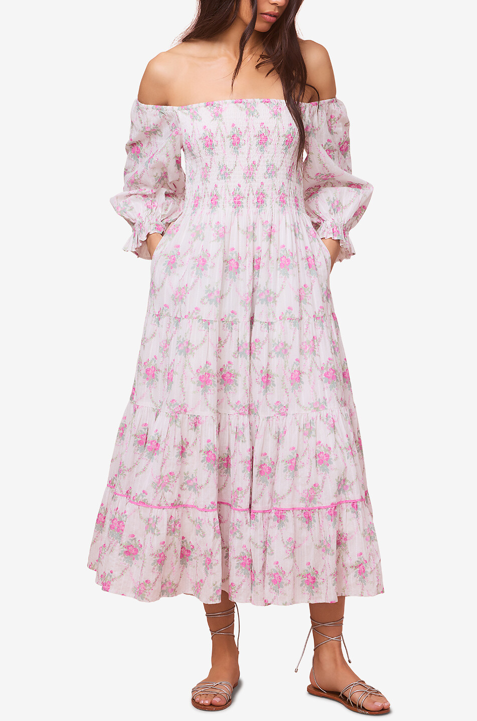 LOVESHACKFANCY Rigby floras cotton midi dress Women MULTI COLOURED 6