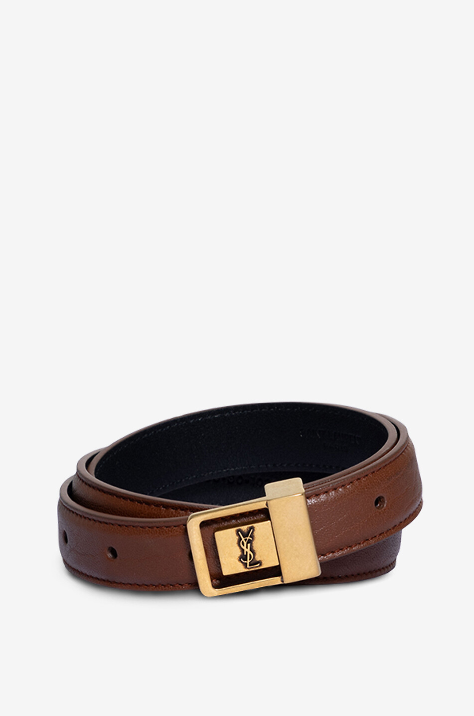 SAINT LAURENT PARIS Ceinture en cuir lisse brillant La 66 - 30 mm Femme MARRON 1