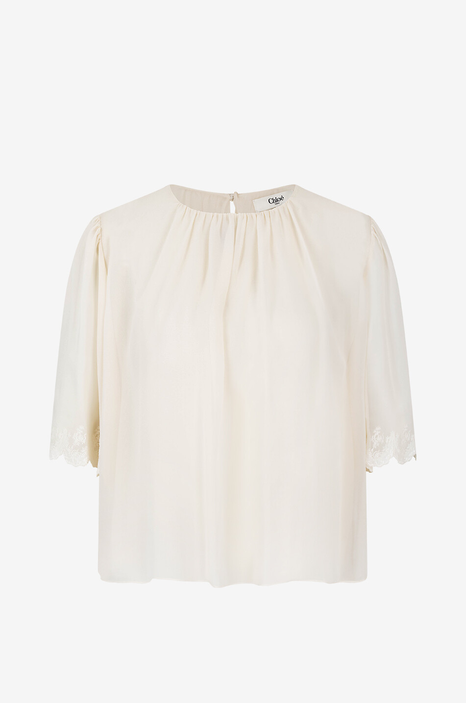 CHLOE Top en georgette à manches courtes brodées Femme BLANC 1