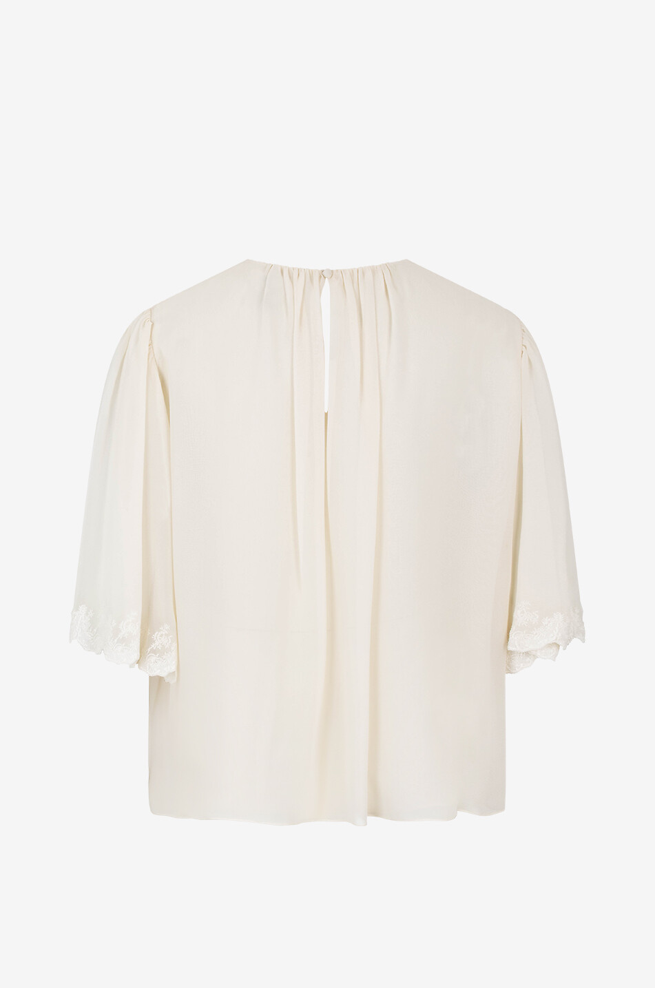 CHLOE Top en georgette à manches courtes brodées Femme BLANC 2