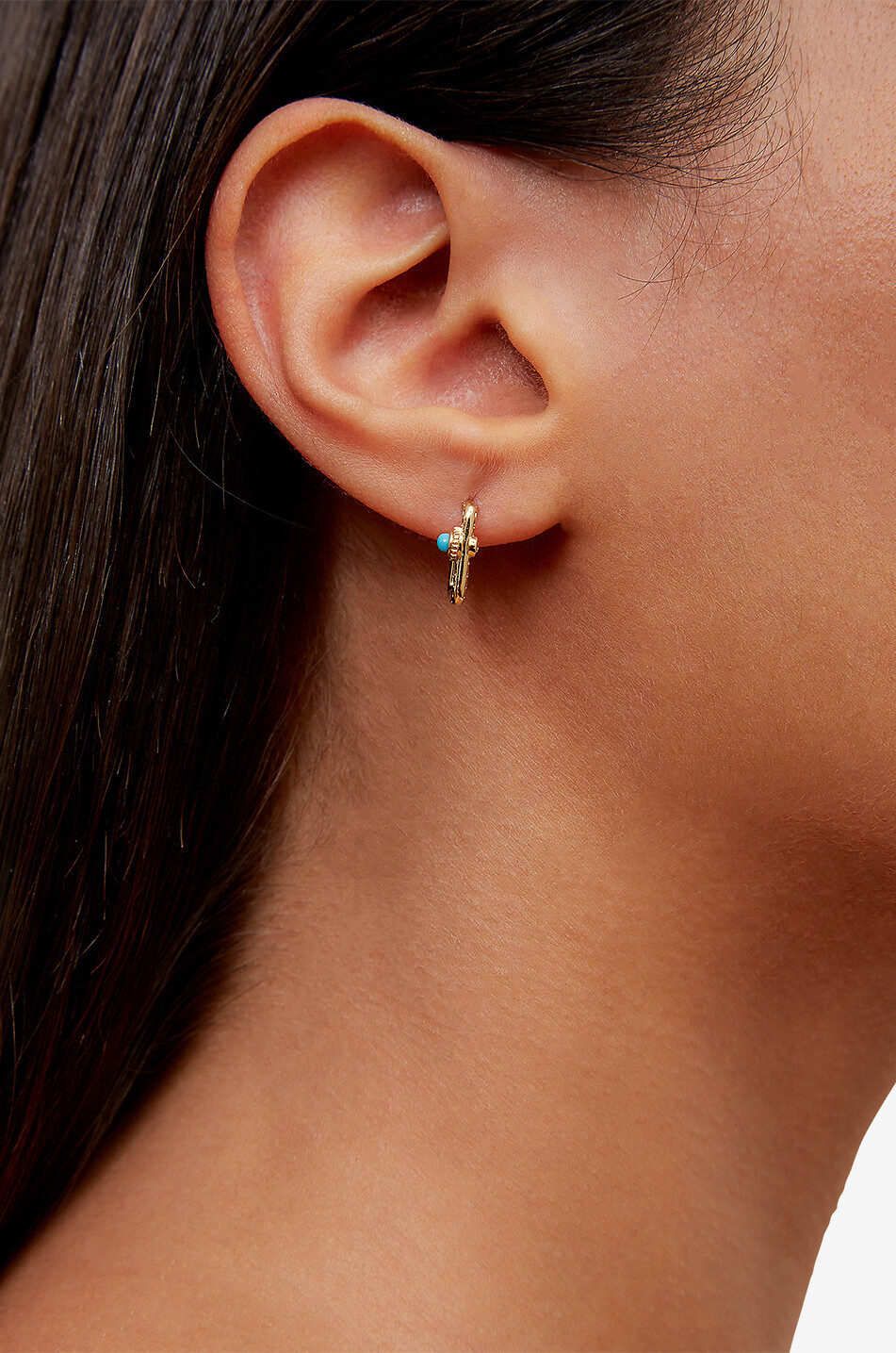 YVONNE LEON Créoles carrés en or et diamants ornées de pierres Mini Gousset Femme BLEU 3