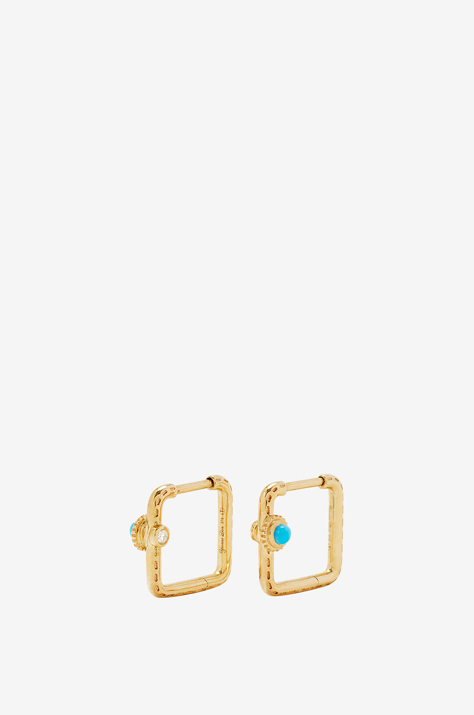 YVONNE LEON Créoles carrés en or et diamants ornées de pierres Mini Gousset Femme BLEU 1